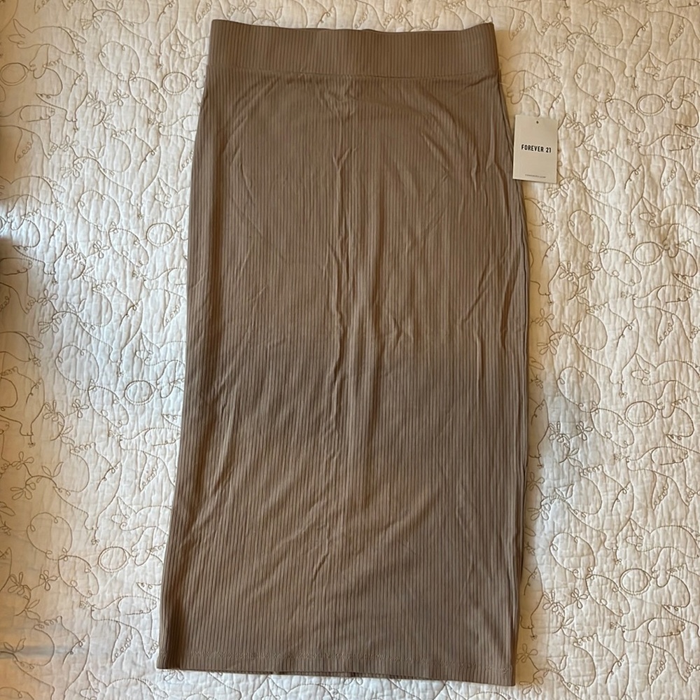 Beige Bodycon Midi Skirt